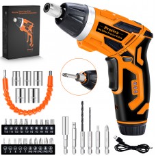 Electric Screwdriver, Preciva 3.6 V Mini Cordless Screwdriver Tool, 0.7-4NM Rechargeable Screwdriver Rotatable 90º with 33 Accessories,7 Speeds, USB Cable, Led Light for Home DIY&Office